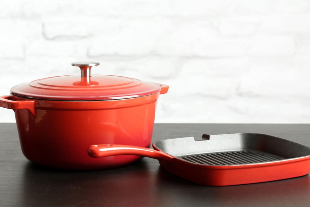 Red enameled cast iron pot, saucepan