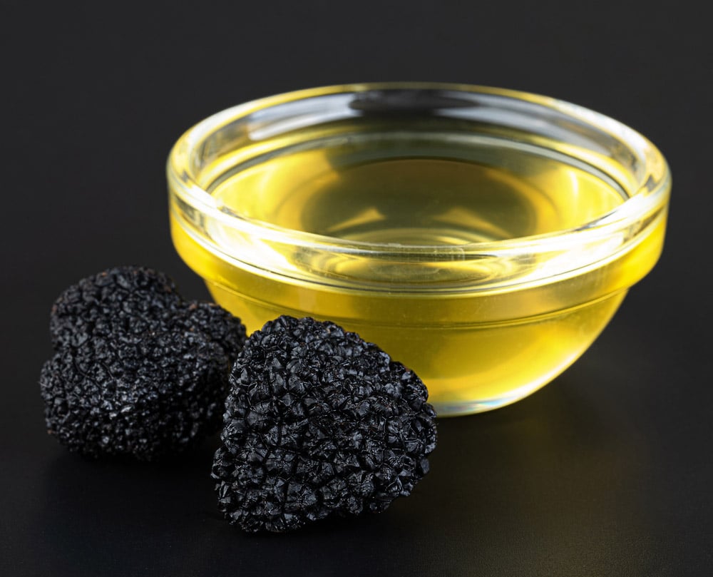 Truffle with truffle oil in a glass bowl