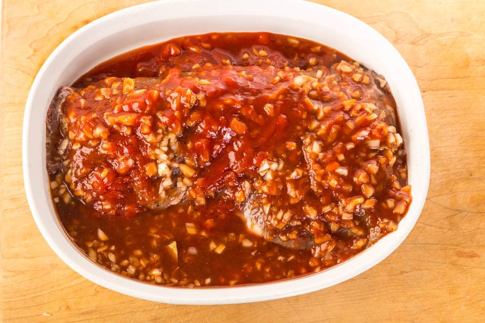 Raw Beef Brisket with soak in spicy barbecue marinade