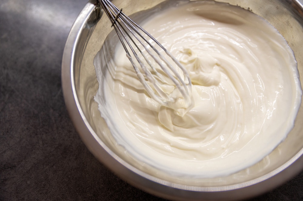 Whipped cream white in bowl