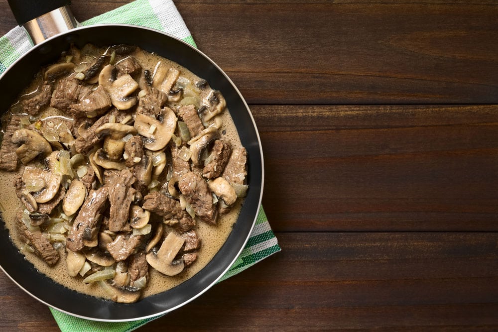 Beef Stroganoff in frying pan