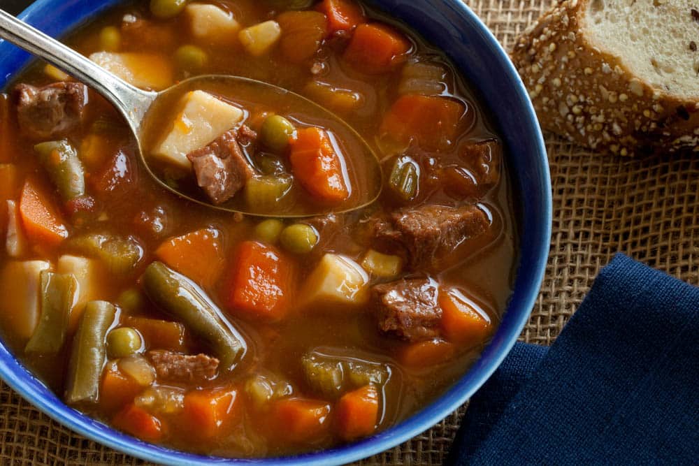 Beef and Vegetable Soup with bread