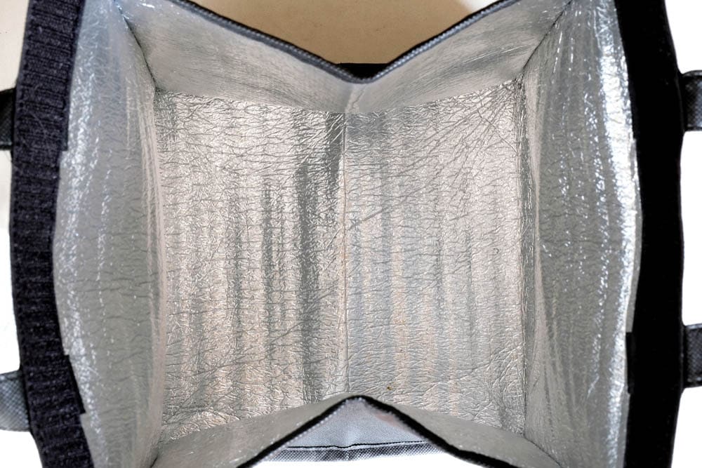 Inside of an opened foldable insulated thermal bag