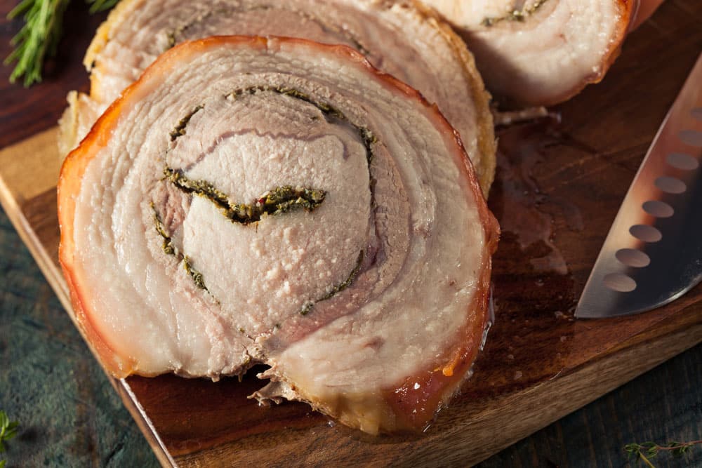 Homemade Rolled Porchetta Roast with Several Herbs