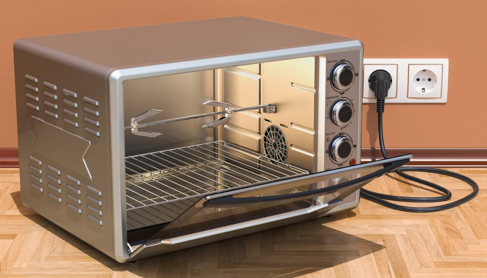 Opened Convection Toaster Oven with Rotisserie and Grill
