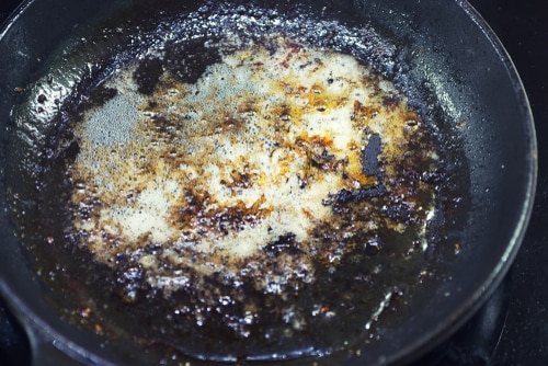 Overcooked oil in a frying pan