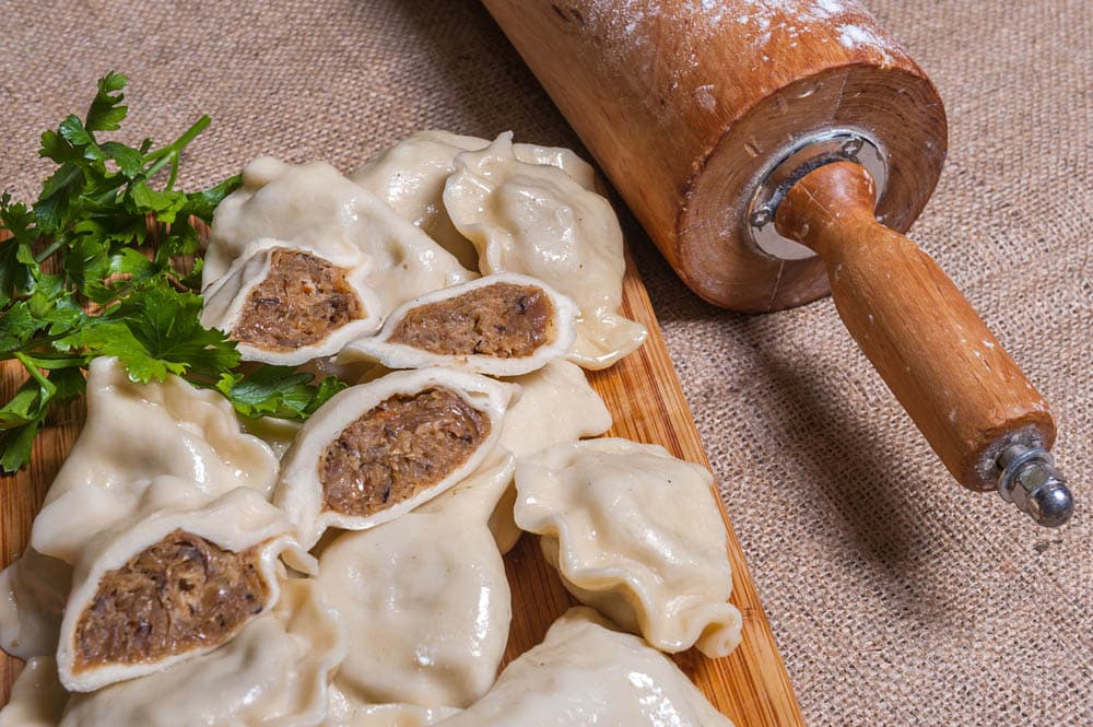 Traditional Polish dumplings filled with cabbage and mushrooms