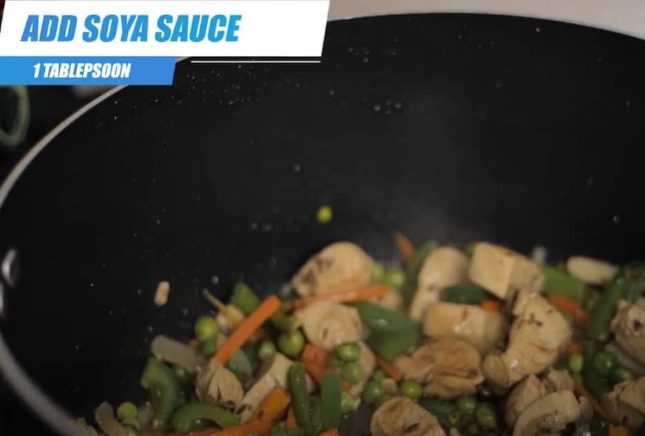 adding soy sauce for pasta