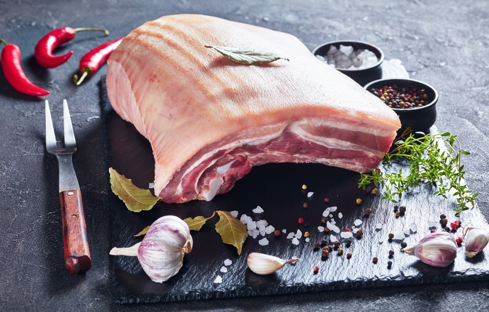 raw pork belly with skin