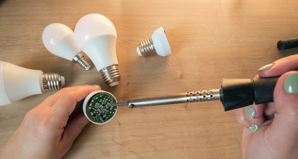 repairing a led lamp with a soldering iron