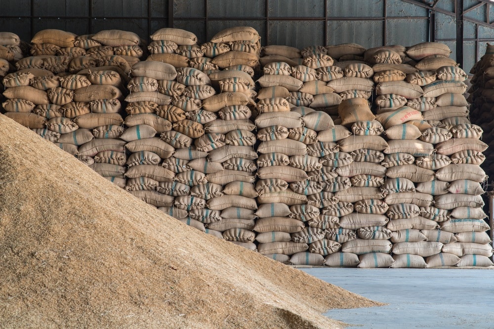 Rice industry, stock hemp sacks of rice