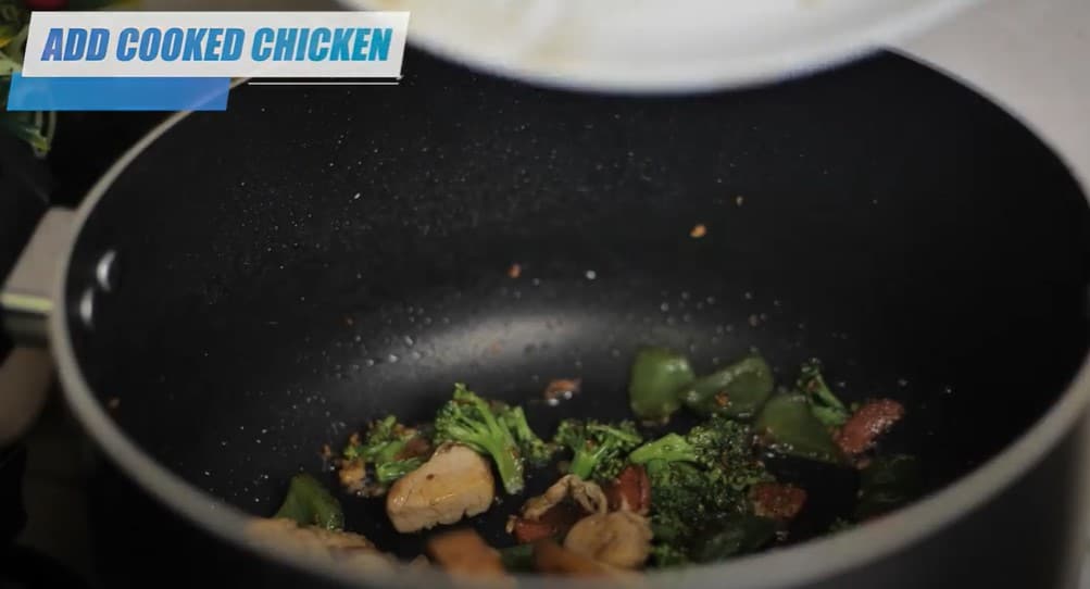 add cooked chicken to stir fry