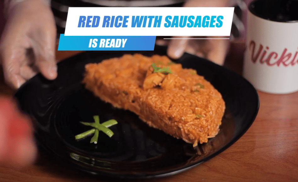 red rice with sausage served