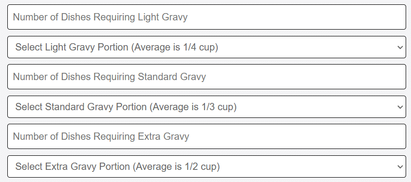 add number of dishes requiring gravy