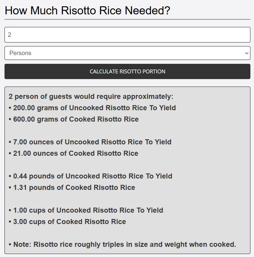 calculated risotto portions