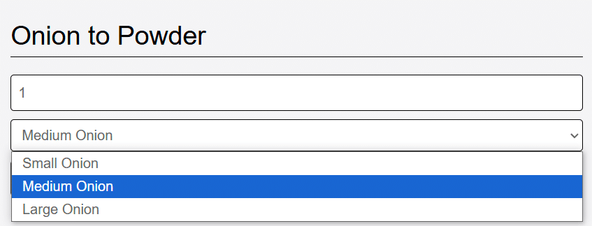 input and choose amount of onion