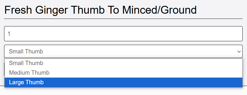 input ginger amount and pick measurement