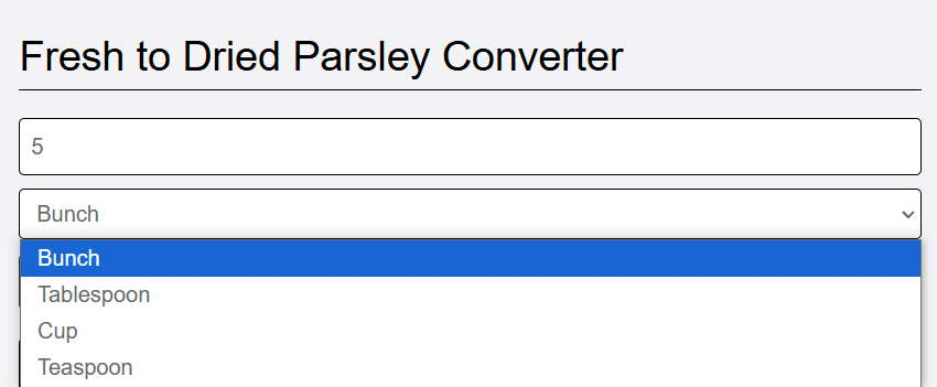 input parsley and select unit