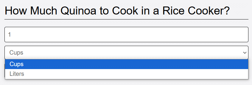 input quinoa amount and choose measurement