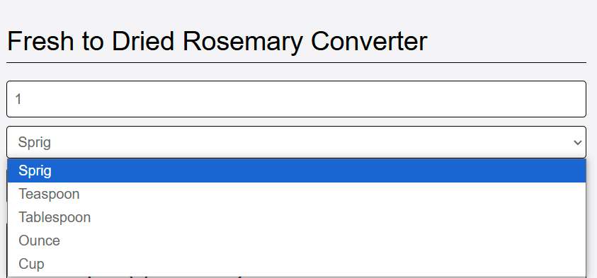 input rosemary amount and choose measurement