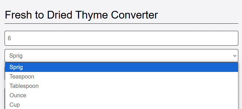 input thyme and select unit