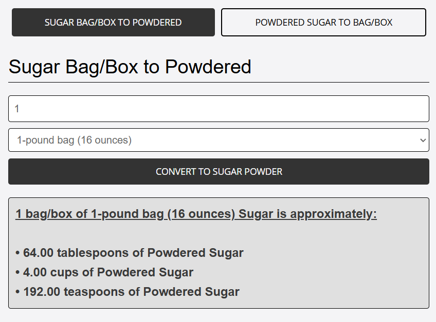 powdered sugar converted