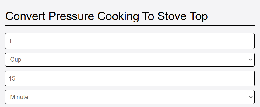 add details of recipe for pressure cooking and stove top converter