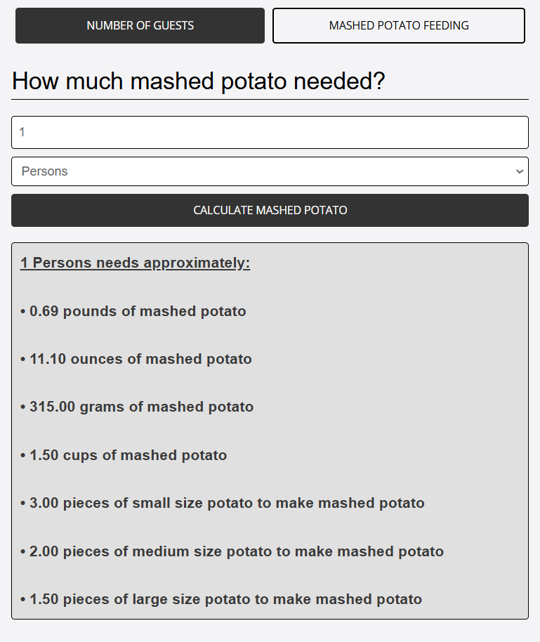 calculated mashed potato