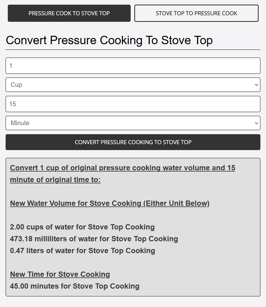 converted recipe for pressure cooker and stove top