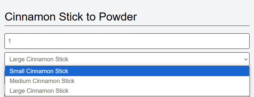 input cinnamon and choose measurement