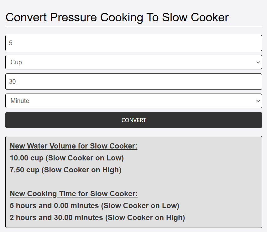 pressure cooking to slow cooker recipe converted