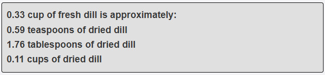 0.33 cup of fresh dill is approximately
