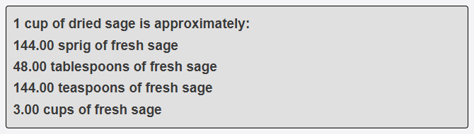 1 cup of dried sage is approximately