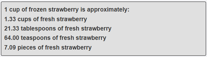 1 cup of frozen strawberry is approximately