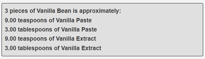 3 pieces of Vanilla Bean is approximately