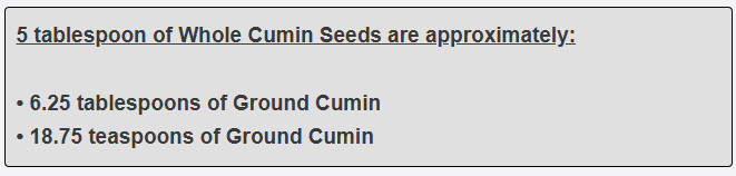 5 tablespoon of Whole Cumin Seeds are approximately