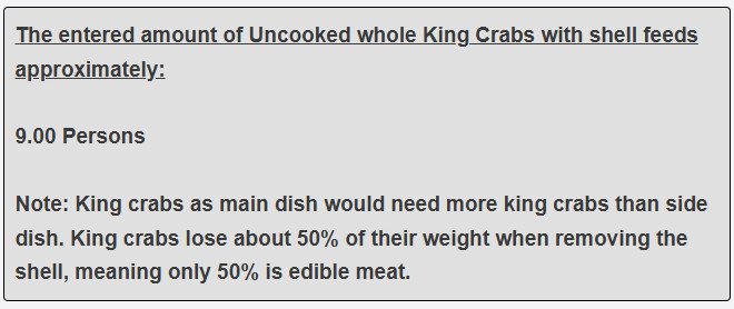 72 ounces of king crab for side dish will feed this much persons