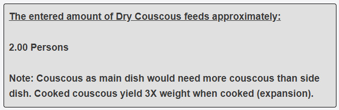 How many persons can my 1 cup of couscous for main dish feed