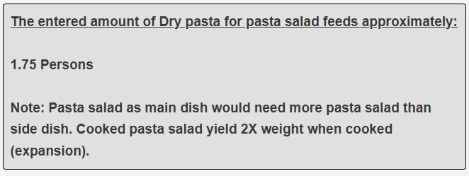 How many persons can my 100 grams of pasta salad as side dish feed