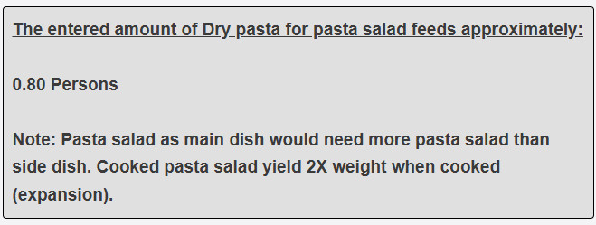 How many persons does a 1 cup (main dish) of pasta salad feed
