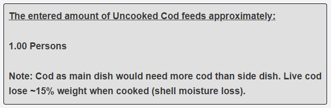 How many persons does a 1 cup of cod fish as main dish feed