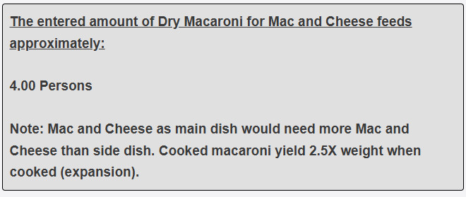 How many persons does a 1 pound of mac and cheese as main dish feed