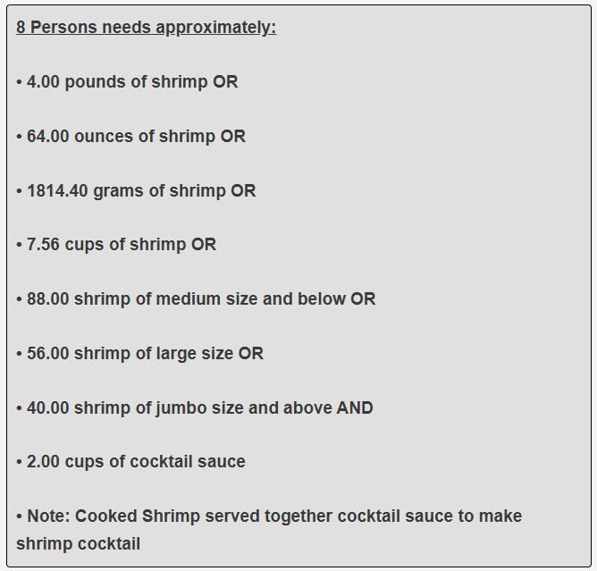 How much shrimp cocktail is needed for 8 adult guests