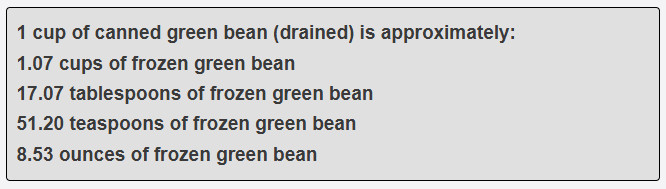 1 cup of canned green bean (drained) is approximately