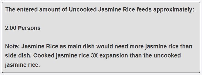 1 cup of jasmine rice as main dish feed
