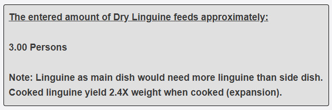 150 grams of linguine as side dish feed
