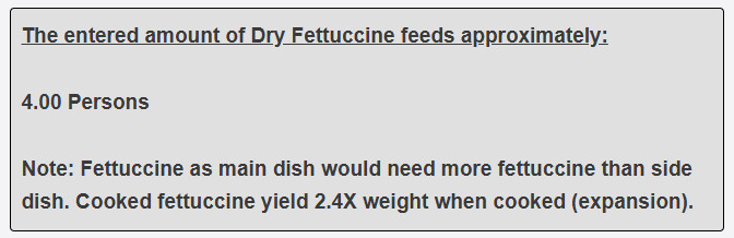 200 grams of fettuccine as side dish feed