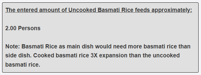 How many persons does a 1 cup of uncooked basmati rice as main dish feed