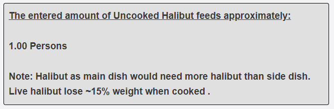How many persons does a 1.5 cup of halibut as main dish feed