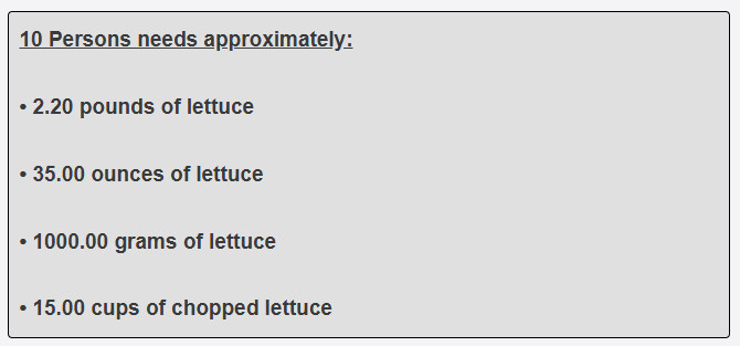 How much lettuce is needed for 10 guests